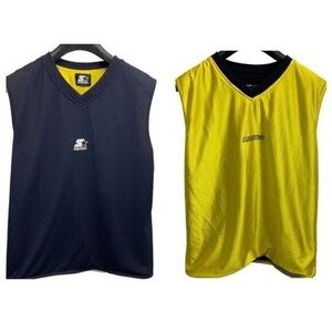 Starter Tank Men Blue Yellow V-Neck Sporty Two Toned Athletic Basketball Retro M